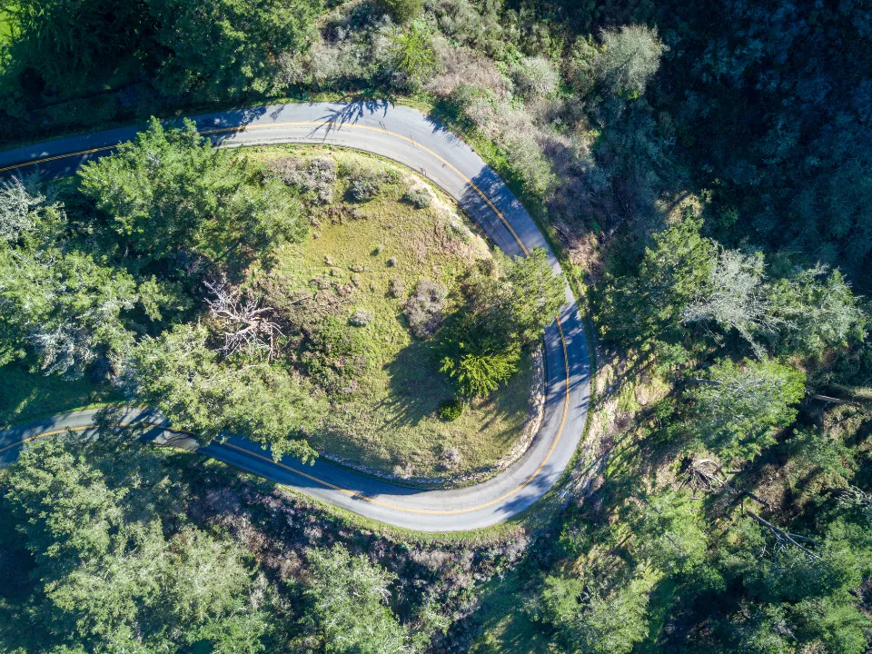 Aerial view of a winding road